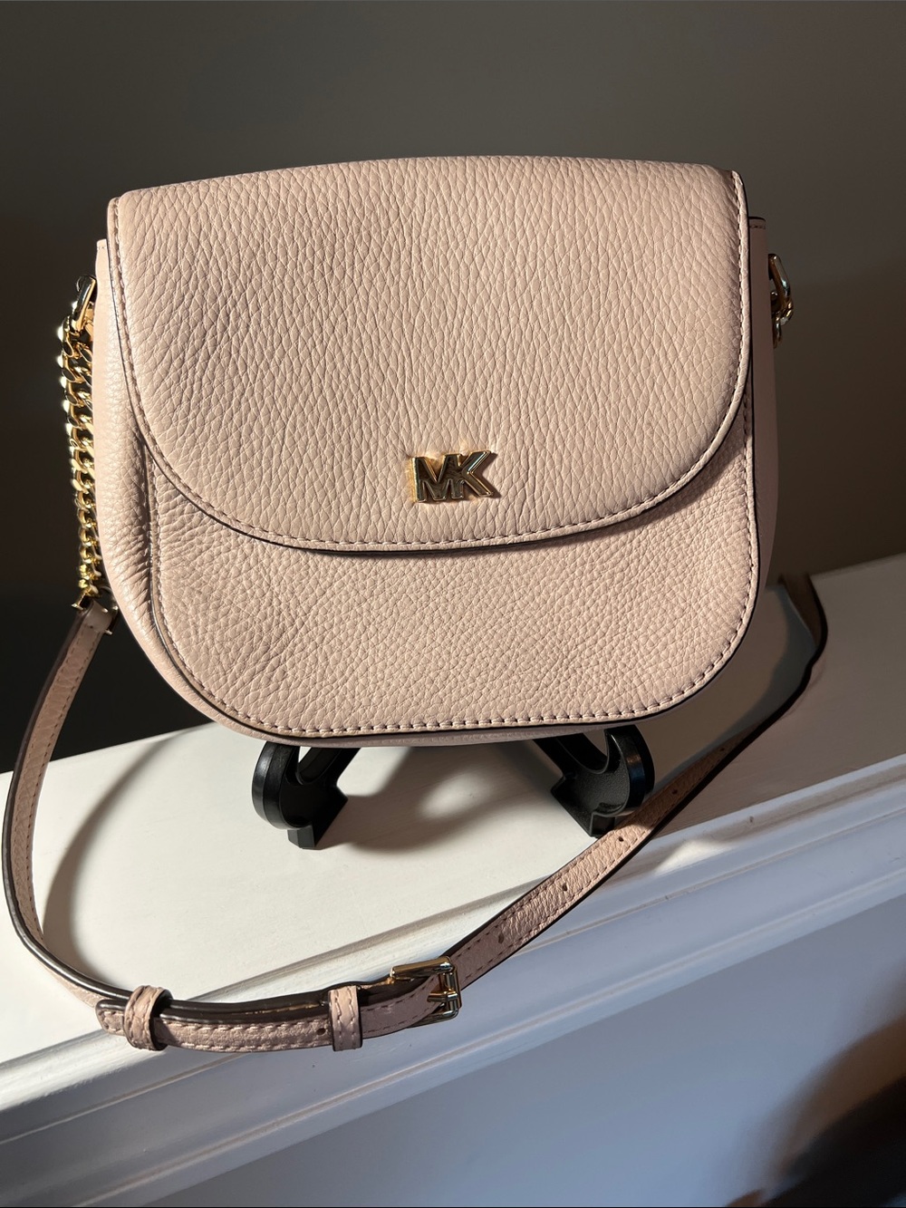 Michael Kors Blush Pebbled Leather Crossbody Saddle Bag
